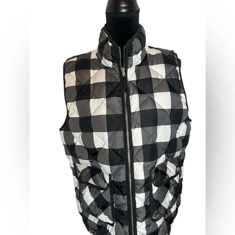 WOOLRICH QUILTED BLACK/WHITE PLAID‎ WINTER CASUAL PUFFER VEST WOMENS SIZE XL
